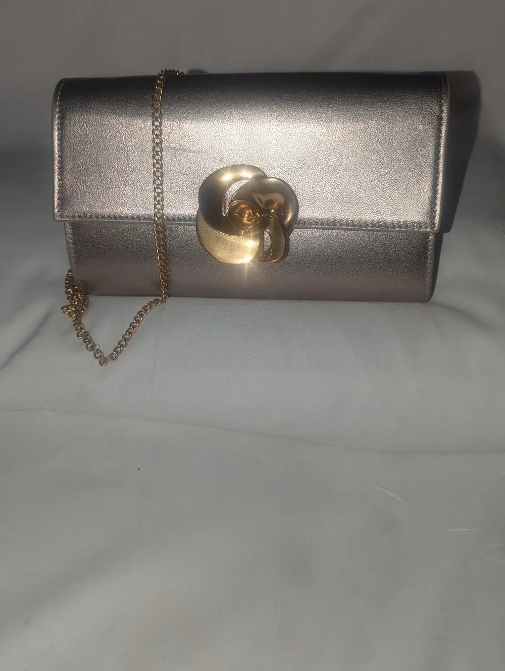 Ted Baker London Kira Rose Metallic Rose Gold Floral-Clasp Chain Clutch